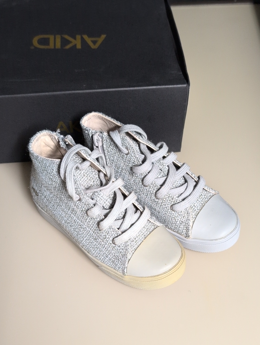 AKID Tweed High-Top Sneakers in Light Gray